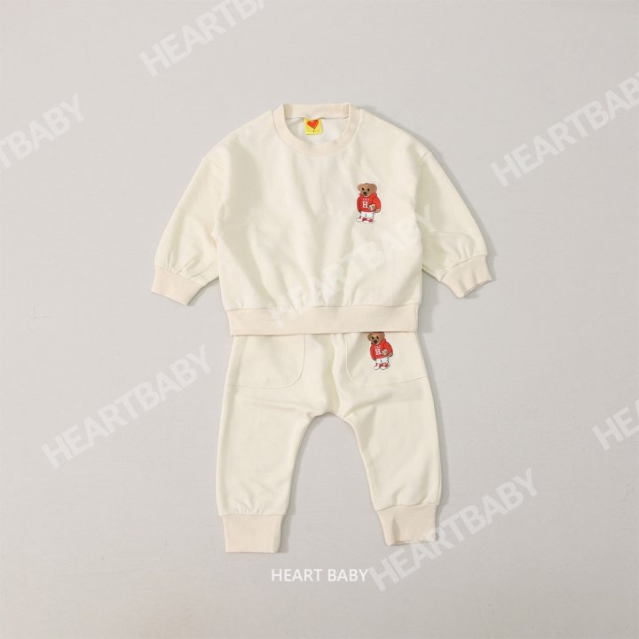 Heart Baby - Korean Children Fashion - #toddlerclothing - Bear Embroidery Top Bottom Set - 5