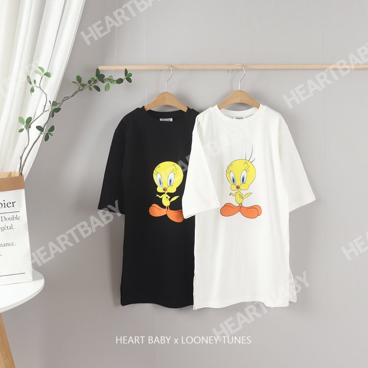 Heart Baby - Korean Women Fashion - #romanticstyle - Tweet Long Slit One-piece - 4