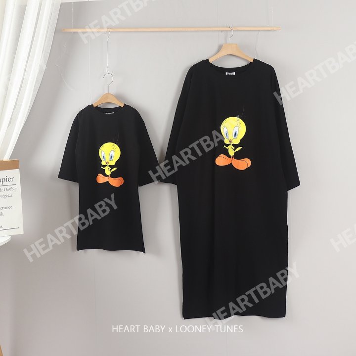 Heart Baby - Korean Women Fashion - #thelittlethings - Tweet Long Slit One-piece - 6