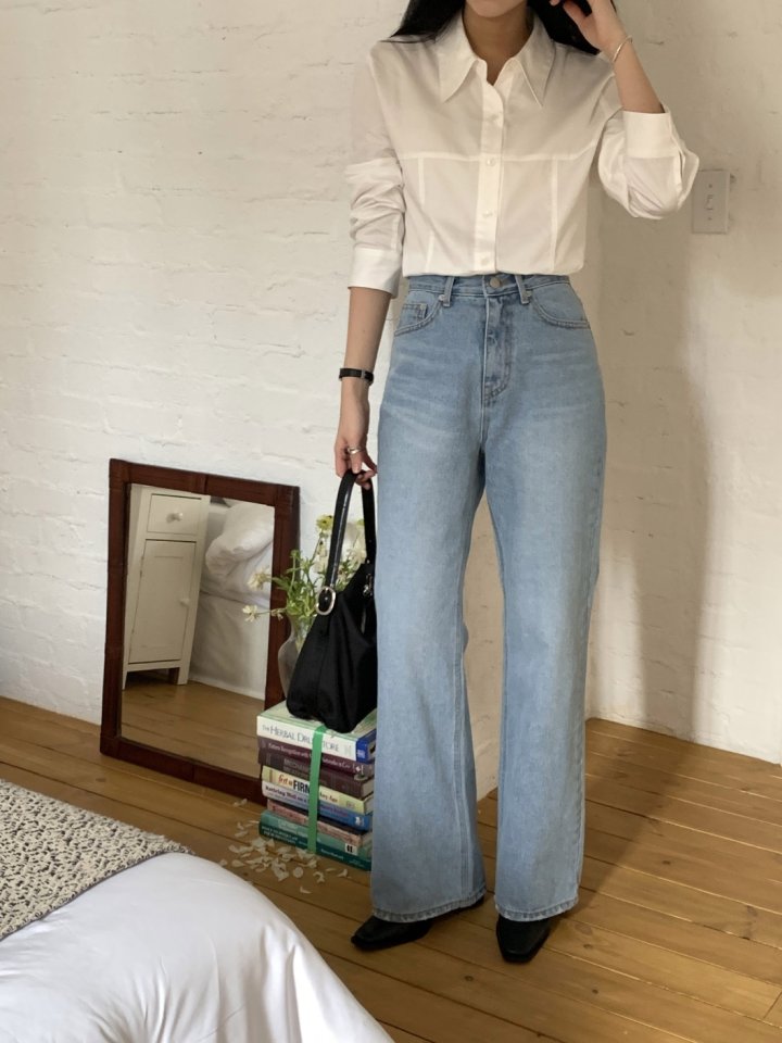 I'm here - Korean Women Fashion - #momslook - Light Blue Bottom Vintage Denim Pants