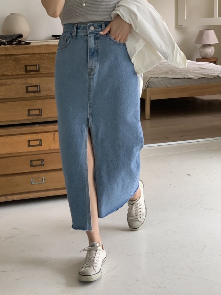 I'm here - Korean Women Fashion - #momslook - Long Slit Cutting Skirt - 8
