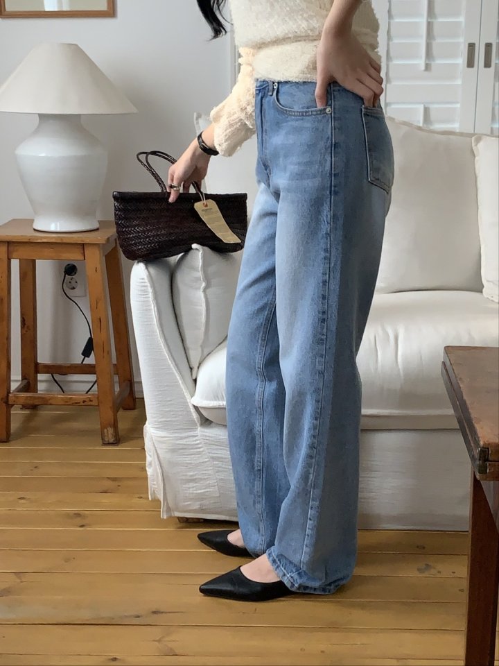 I'm here - Korean Women Fashion - #restrostyle - Cat Brushed Straight Denim Pants - 5
