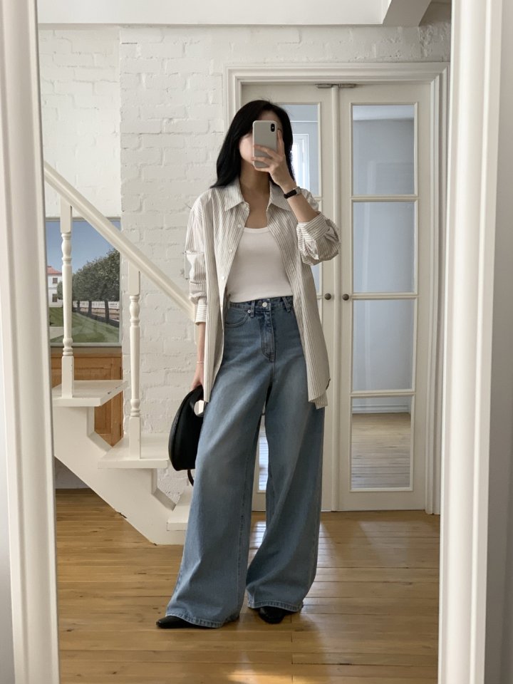 I'm here - Korean Women Fashion - #restrostyle - Light Blue Wide Denim Pants - 2