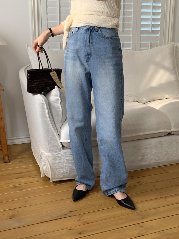 I'm here - Korean Women Fashion - #romanticstyle - Cat Brushed Straight Denim Pants - 6