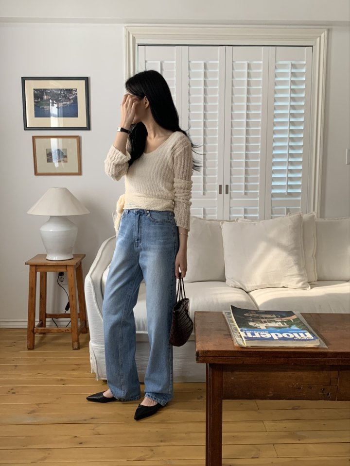 I'm here - Korean Women Fashion - #shopsmall - Cat Brushed Straight Denim Pants - 7