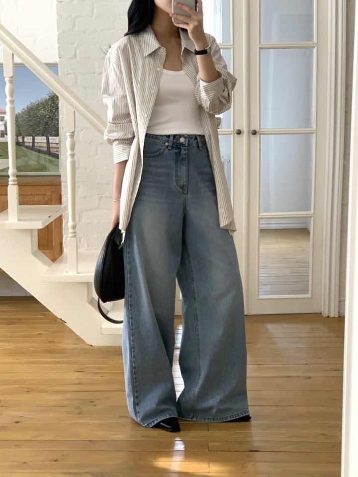 I'm here - Korean Women Fashion - #thelittlethings - Light Blue Wide Denim Pants - 6