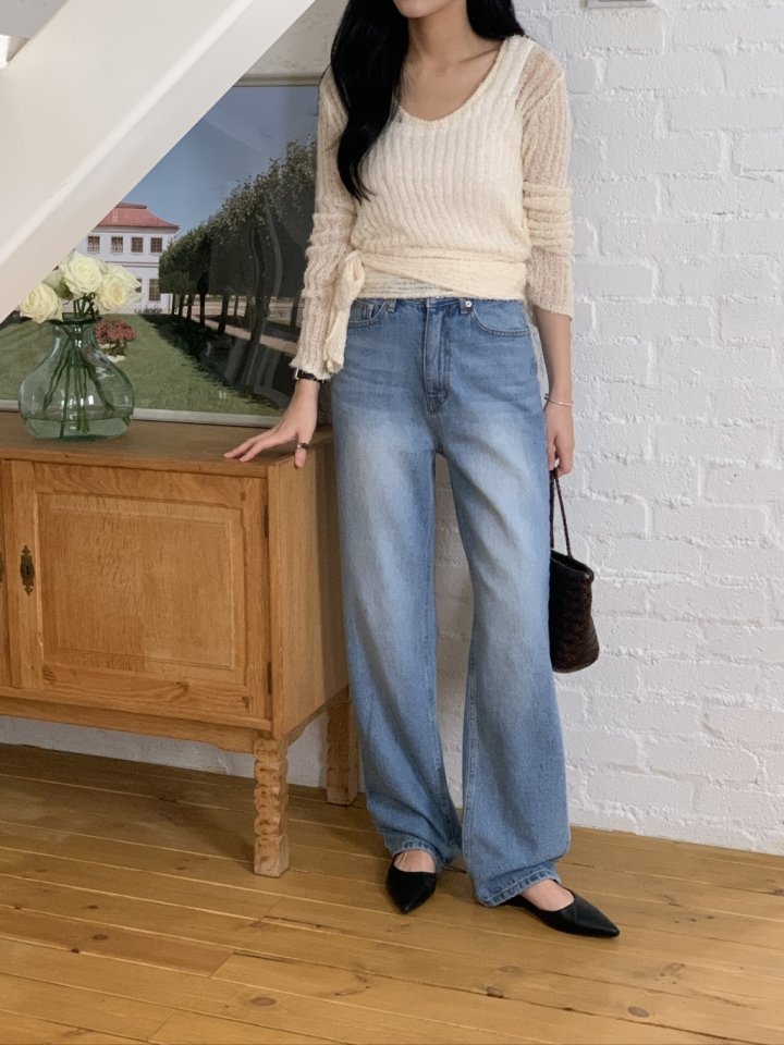I'm here - Korean Women Fashion - #vintagekidsstyle - Cat Brushed Straight Denim Pants - 3