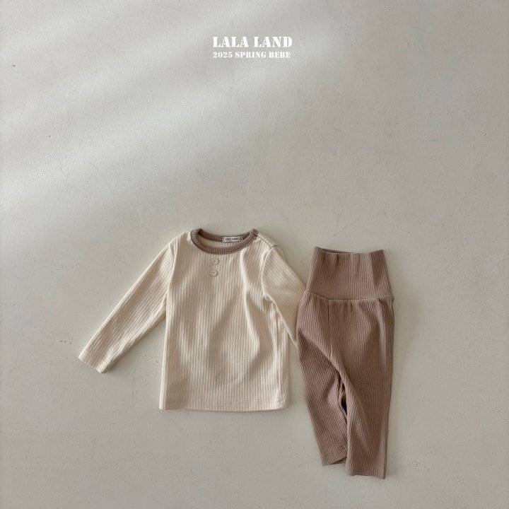 Lalaland - Korean Baby Fashion - #babyootd - Bebe New Ribbed Top Bottom Set - 2