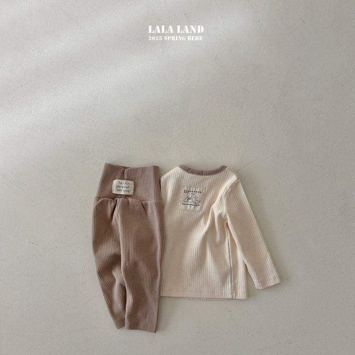 Lalaland - Korean Baby Fashion - #babyoutfit - Bebe New Ribbed Top Bottom Set - 3
