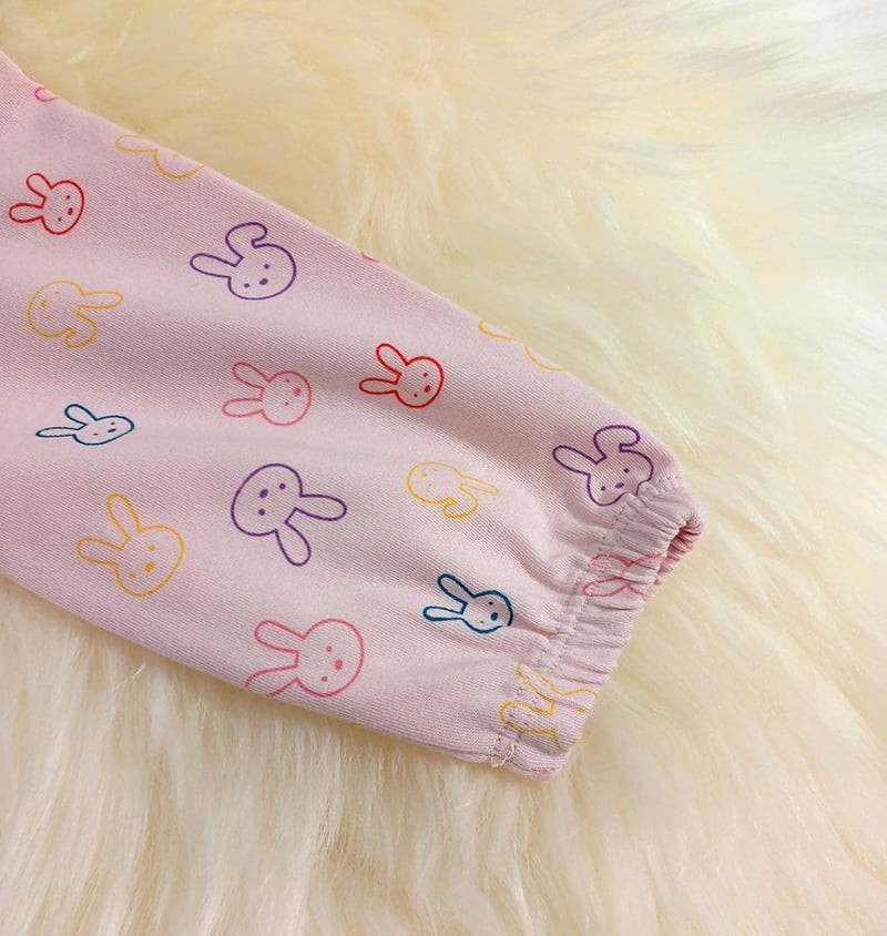 Lime & Blue - Korean Baby Fashion - #babyfever - Line Rabbit Top Bottom Set - 12