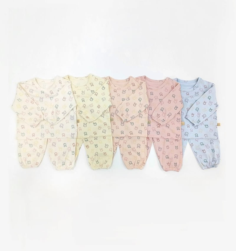 Lime & Blue - Korean Baby Fashion - #babyootd - Line Rabbit Top Bottom Set