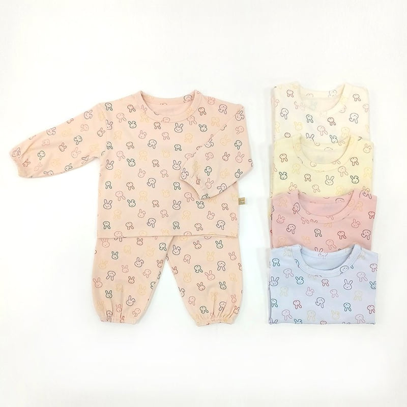 Lime & Blue - Korean Baby Fashion - #babyoutfit - Line Rabbit Top Bottom Set - 2