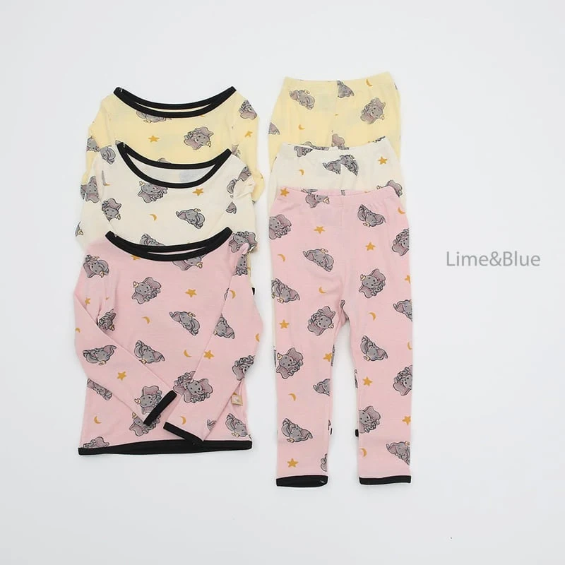 Lime & Blue - Korean Baby Fashion - #babyoutfit - Soft Elephant Top Bottom Set