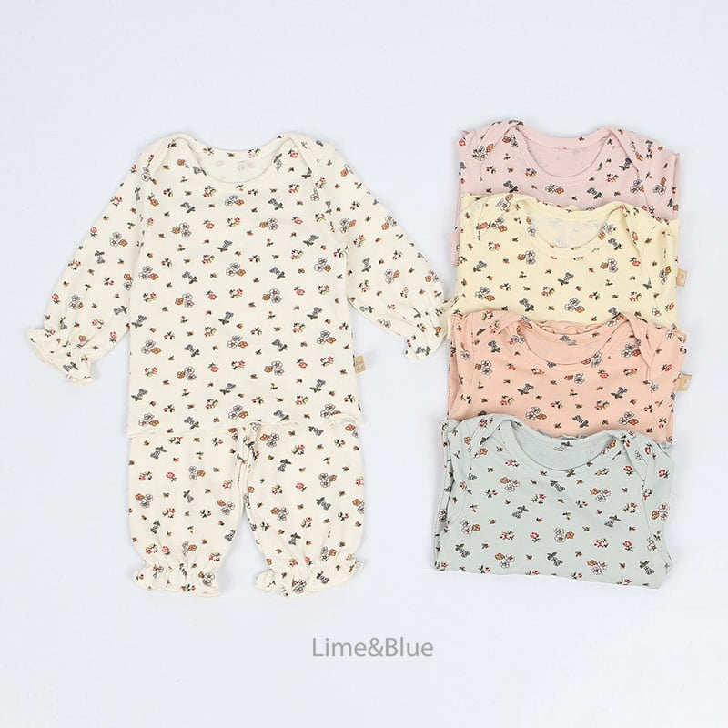 Lime & Blue - Korean Baby Fashion - #onlinebabyshop - Orange Flower Laura Baby Set