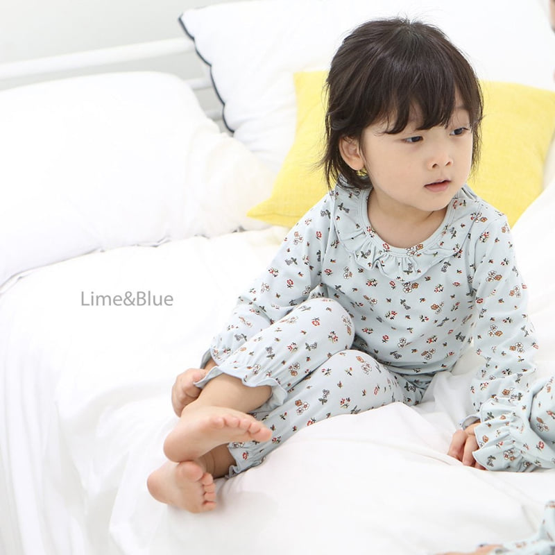 Lime & Blue - Korean Children Fashion - #Kfashion4kids - Orange Flower Laura Top Bottom Set - 11