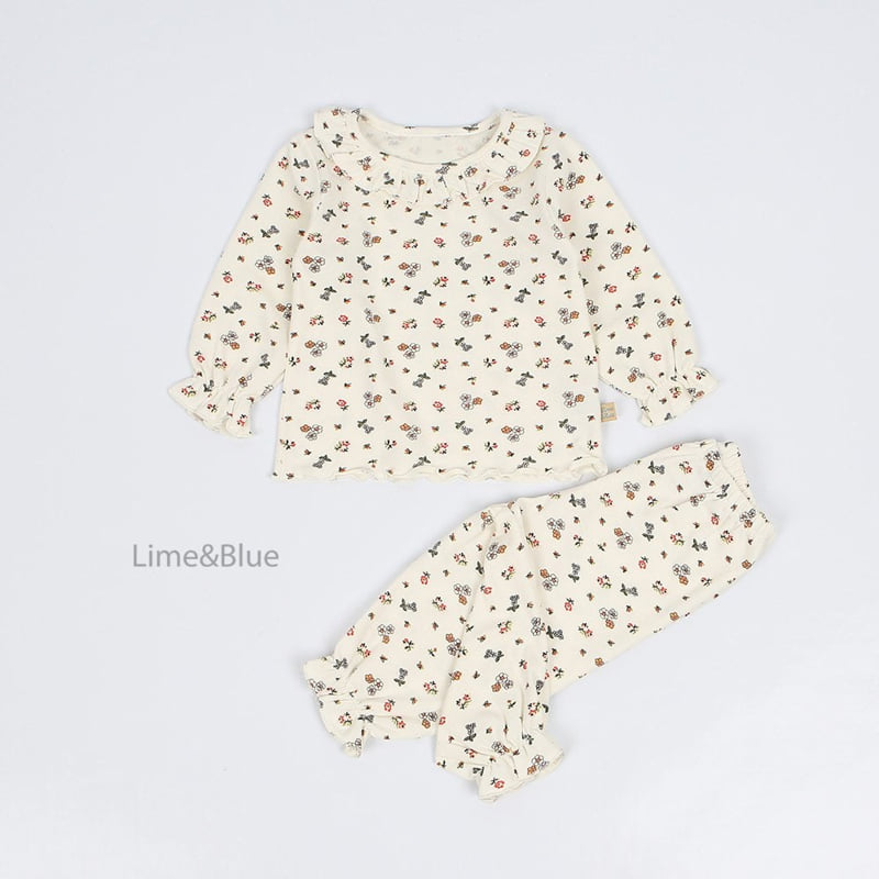 Lime & Blue - Korean Children Fashion - #childofig - Orange Flower Laura Top Bottom Set - 3