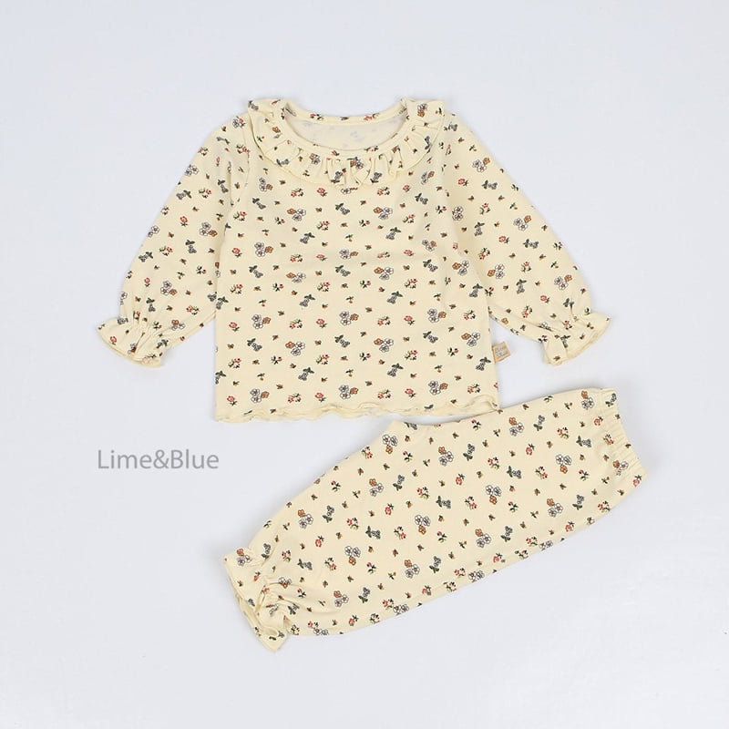 Lime & Blue - Korean Children Fashion - #childofig - Orange Flower Laura Top Bottom Set - 4