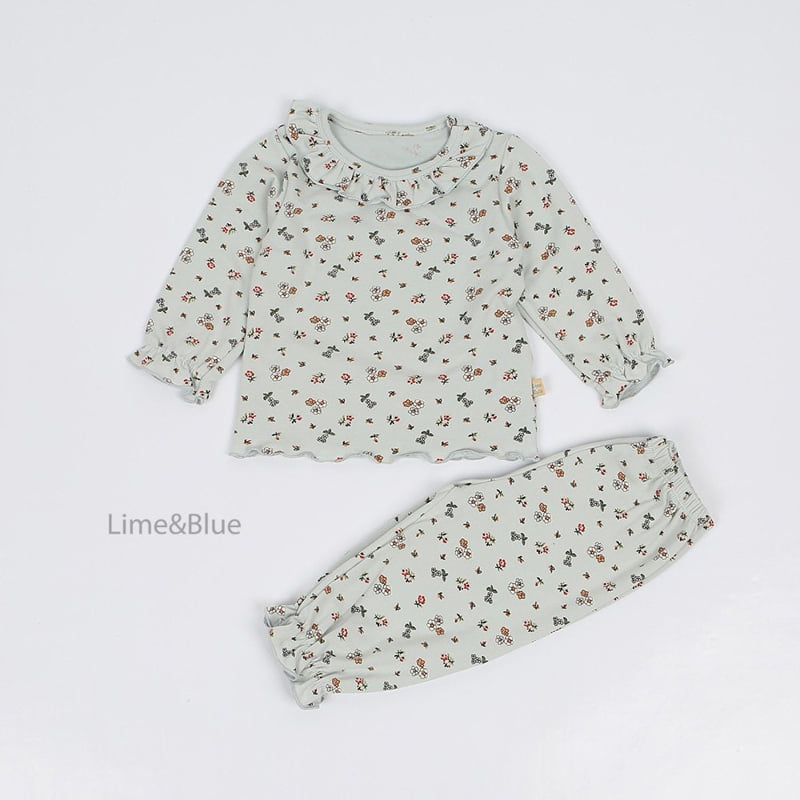 Lime & Blue - Korean Children Fashion - #fashionkids - Orange Flower Laura Top Bottom Set - 7