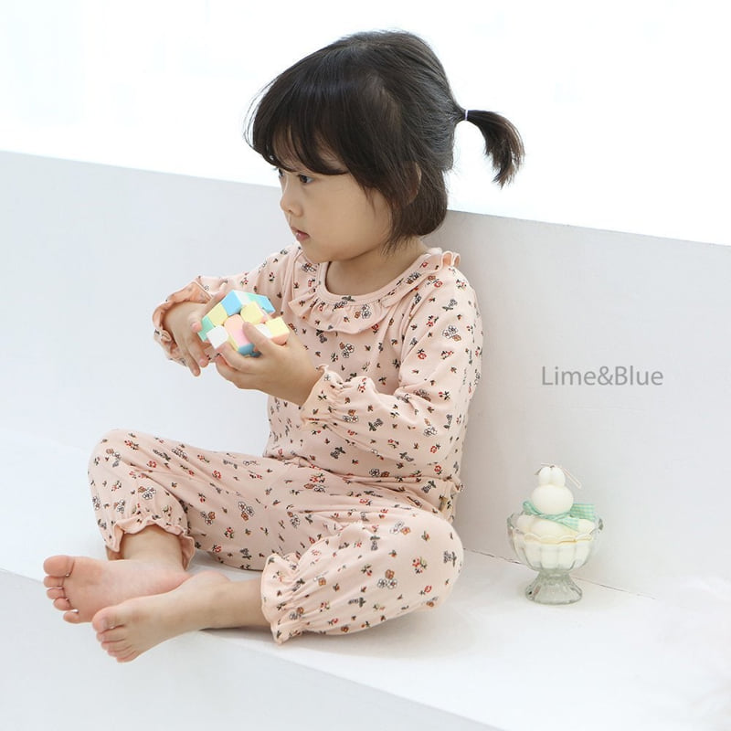 Lime & Blue - Korean Children Fashion - #littlefashionista - Orange Flower Laura Top Bottom Set - 12
