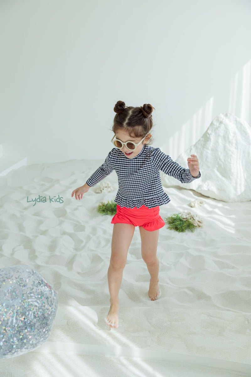 Lydia - Korean Children Fashion - #Kfashion4kids - Check Long Sleeve Swimsuit - 5