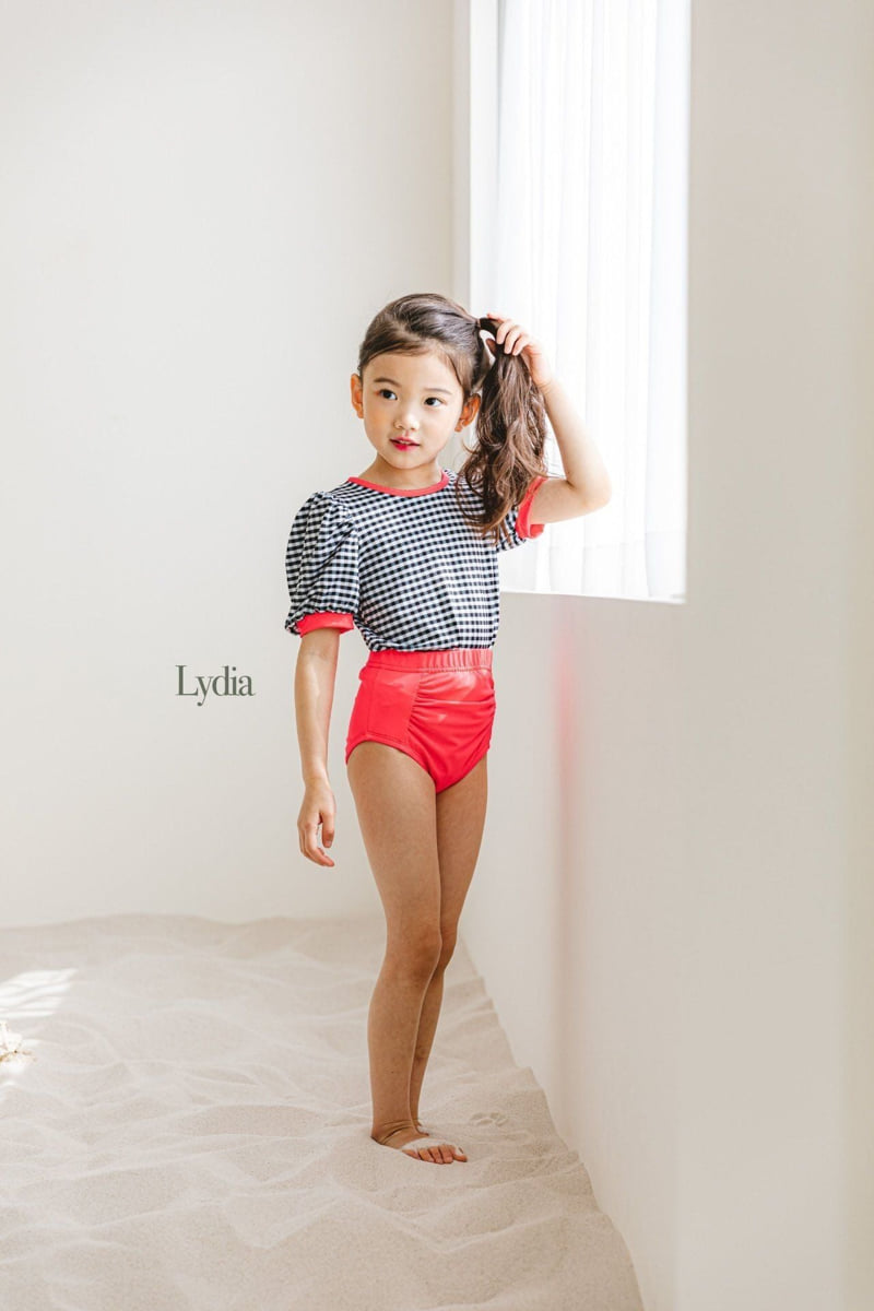 Lydia - Korean Children Fashion - #kidzfashiontrend - Check Short Sleeve Swimsuit - 4