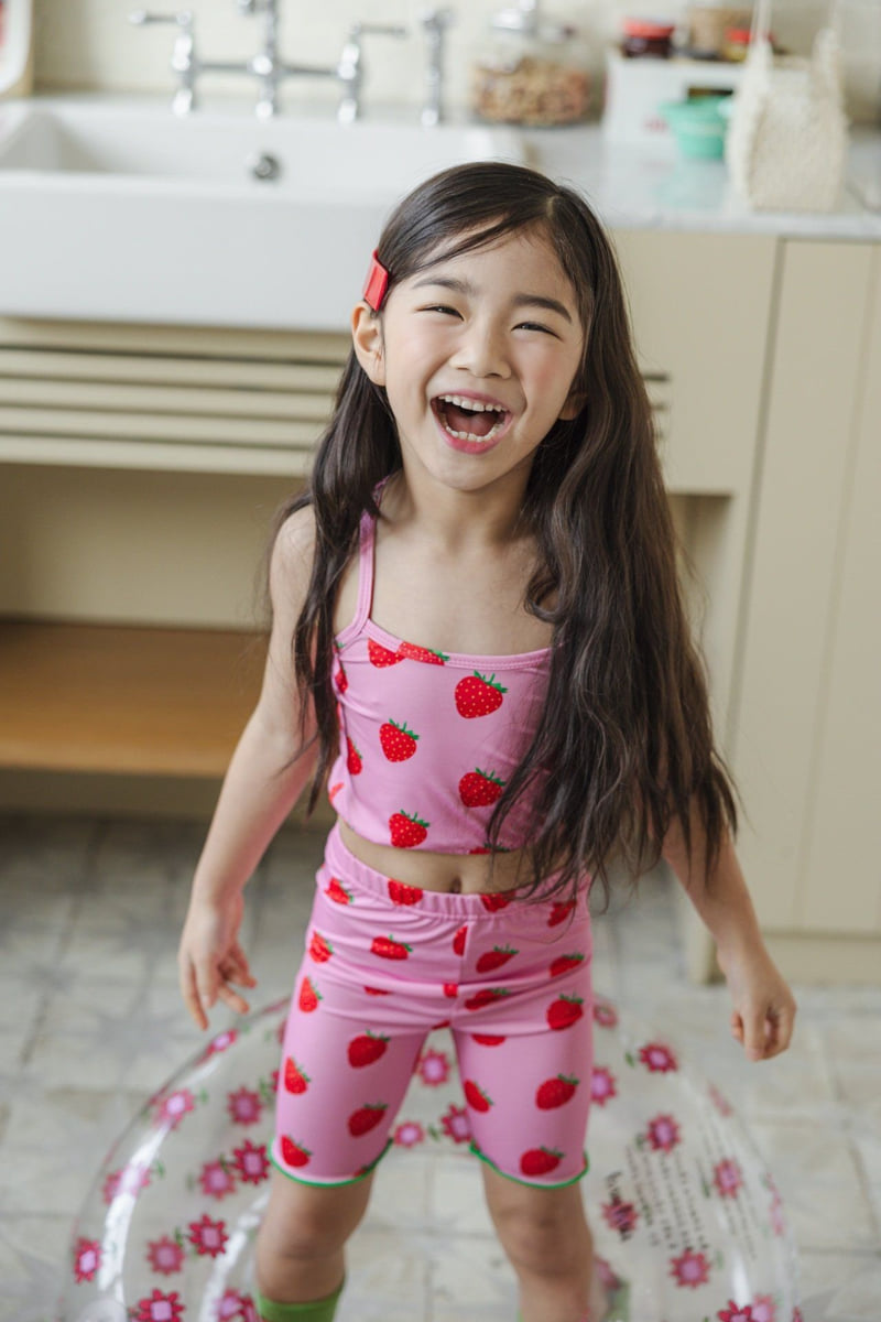 Lydia - Korean Children Fashion - #designkidswear - Strawberry Crop Swimsuit Set