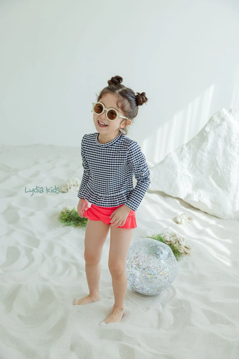 Lydia - Korean Children Fashion - #fashionkids - Check Long Sleeve Swimsuit