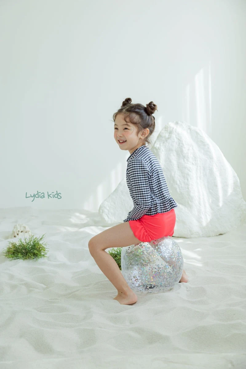 Lydia - Korean Children Fashion - #kidsshorts - Check Long Sleeve Swimsuit - 2