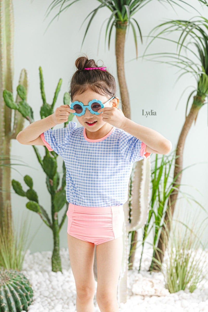 Lydia - Korean Children Fashion - #kidsshorts - Check Short Sleeve Swimsuit