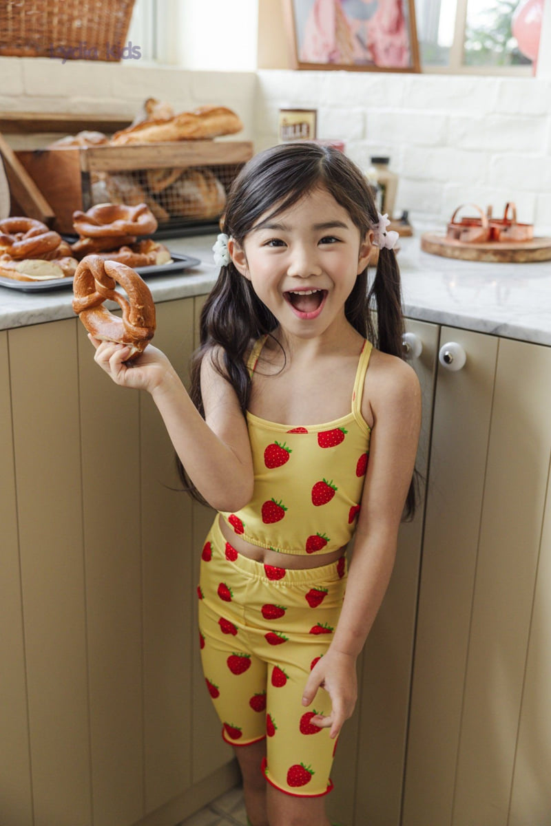 Lydia - Korean Children Fashion - #kidsstore - Strawberry Crop Swimsuit Set - 5