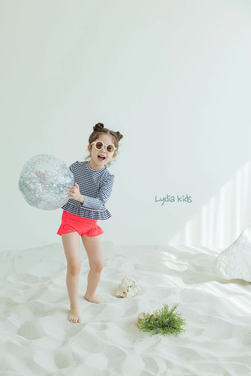 Lydia - Korean Children Fashion - #kidsstore - Check Long Sleeve Swimsuit - 3