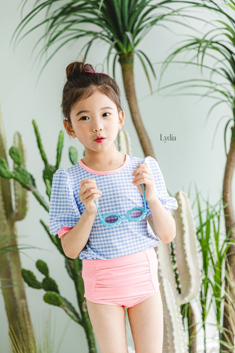 Lydia - Korean Children Fashion - #kidsstore - Check Short Sleeve Swimsuit - 2