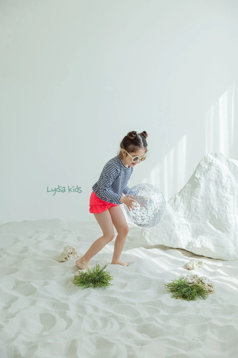 Lydia - Korean Children Fashion - #kidsstore - Check Long Sleeve Swimsuit - 4