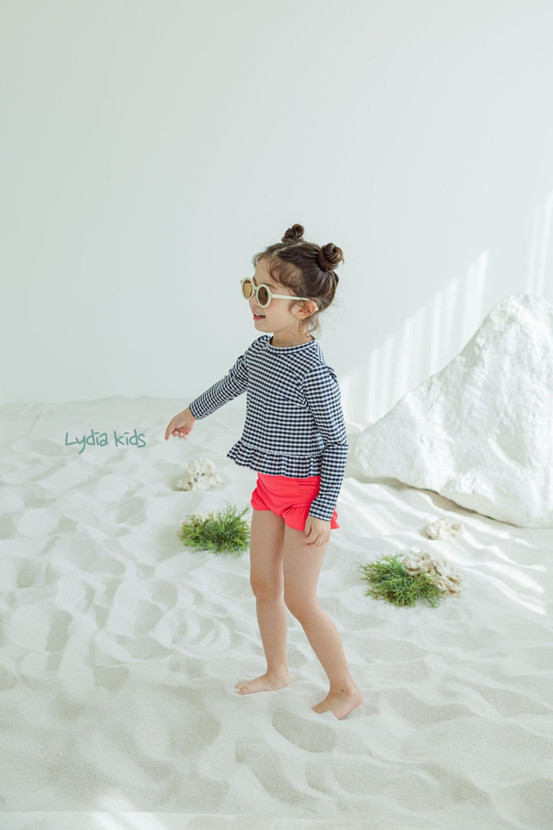 Lydia - Korean Children Fashion - #littlefashionista - Check Long Sleeve Swimsuit - 6