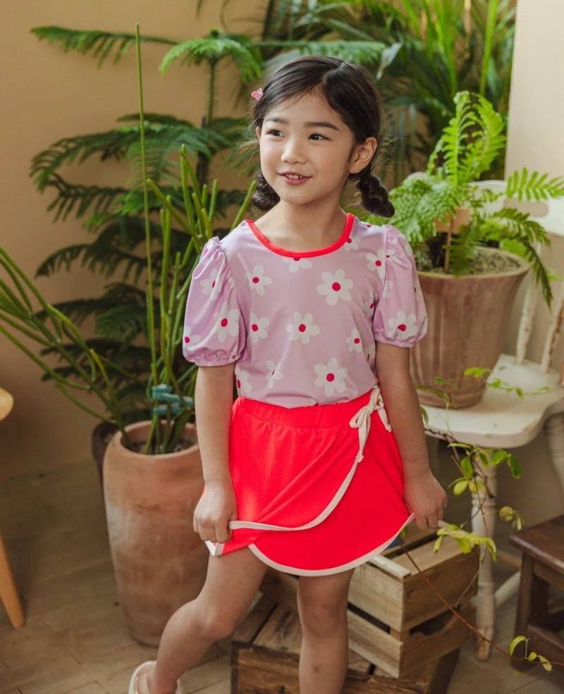 Lydia - Korean Children Fashion - #littlefashionista - Happy Flower Skirt Pants Swimsuit
