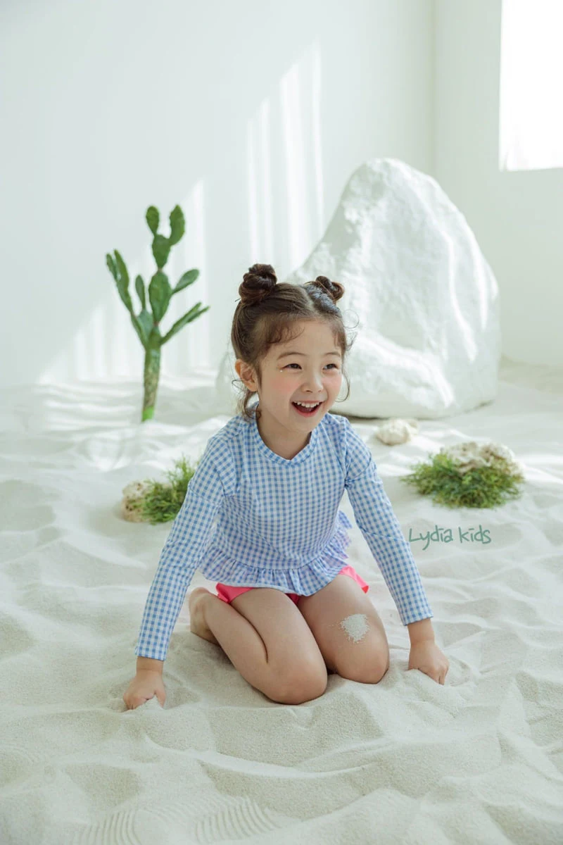 Lydia - Korean Children Fashion - #minifashionista - Check Long Sleeve Swimsuit - 8