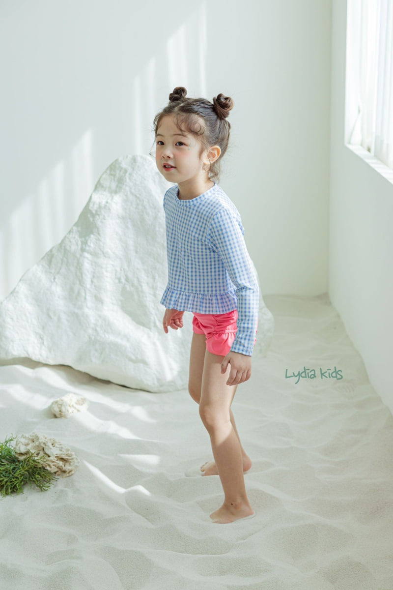 Lydia - Korean Children Fashion - #prettylittlegirls - Check Long Sleeve Swimsuit - 9