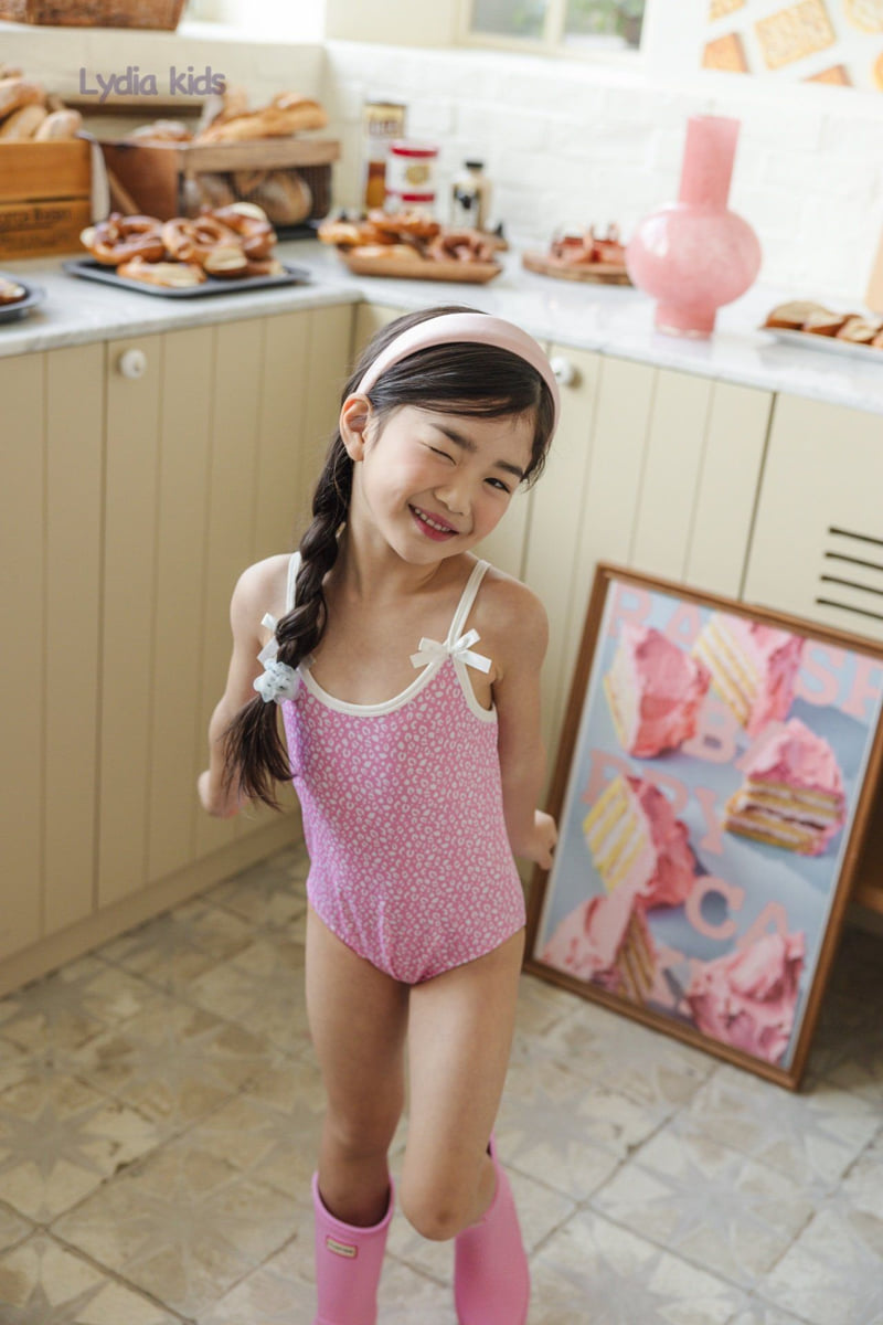 Lydia - Korean Children Fashion - #prettylittlegirls - Leopard Ribbon Swimsuit - 3