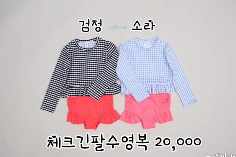 Lydia - Korean Children Fashion - #stylishchildhood - Check Long Sleeve Swimsuit - 12