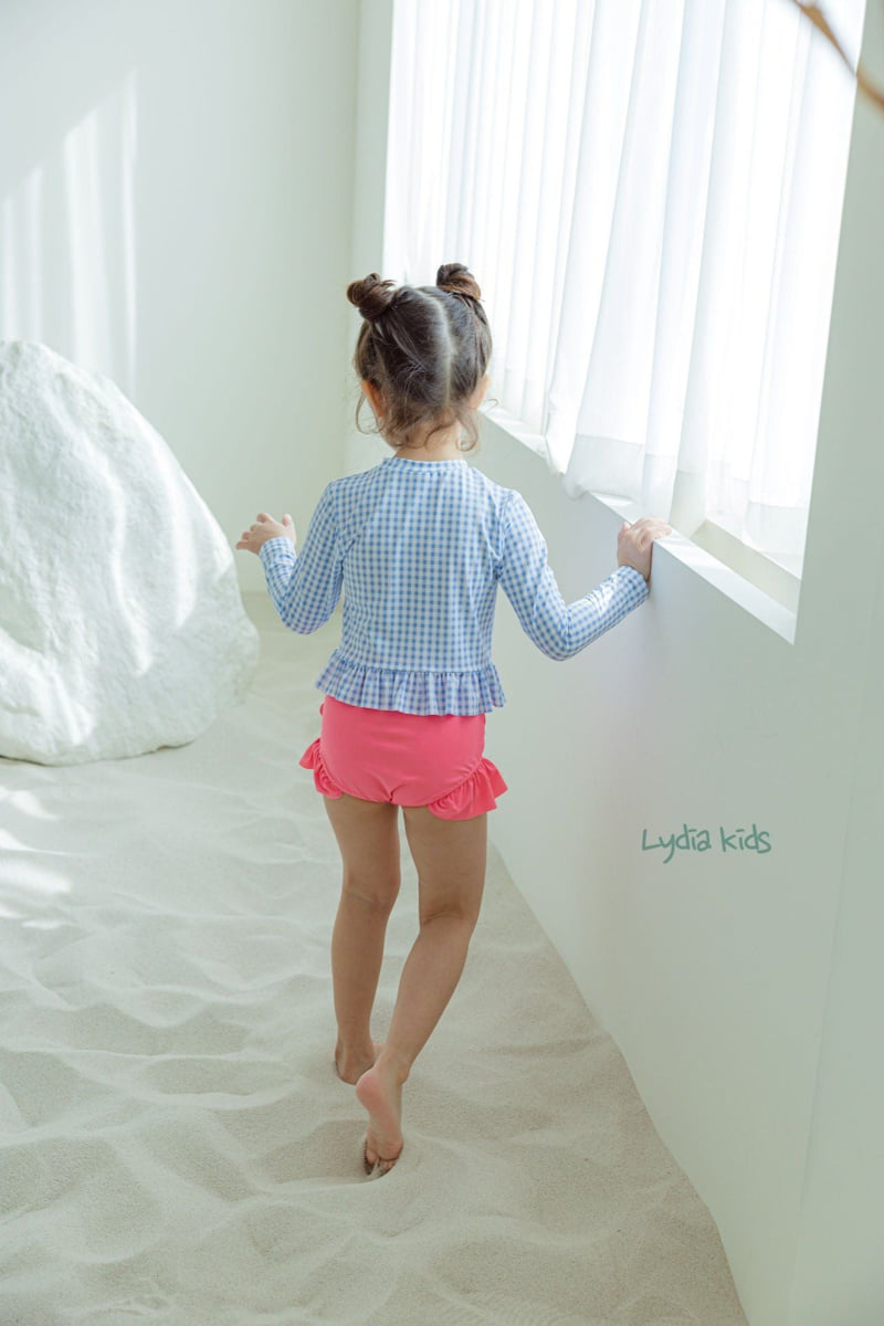 Lydia - Korean Children Fashion - #todddlerfashion - Check Long Sleeve Swimsuit - 10