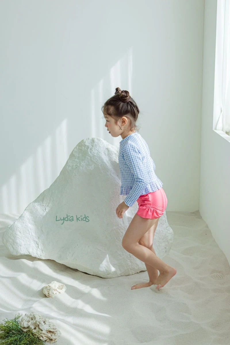 Lydia - Korean Children Fashion - #toddlerclothing - Check Long Sleeve Swimsuit - 11
