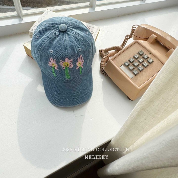 Melikey - Korean Children Fashion - #childrensboutique - Flower Blue Ball Cap