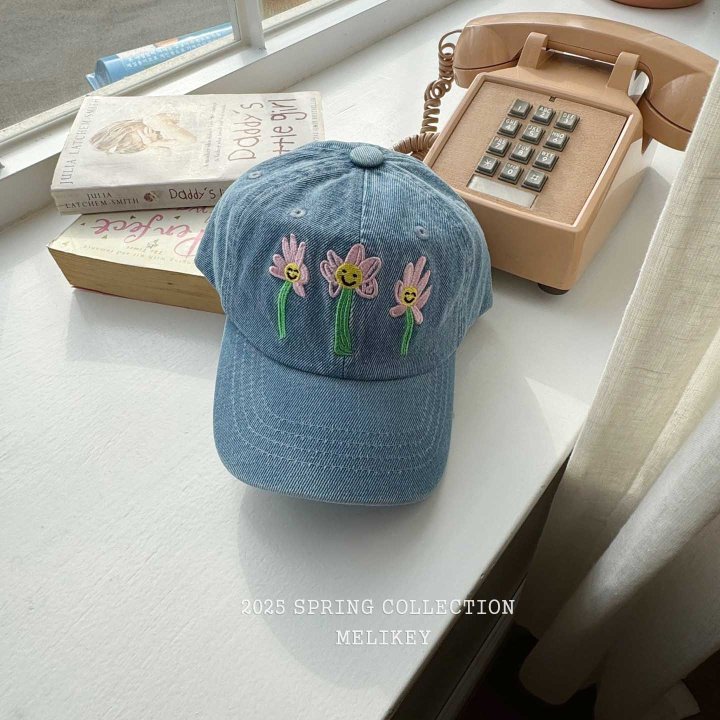 Melikey - Korean Children Fashion - #designkidswear - Flower Blue Ball Cap - 2