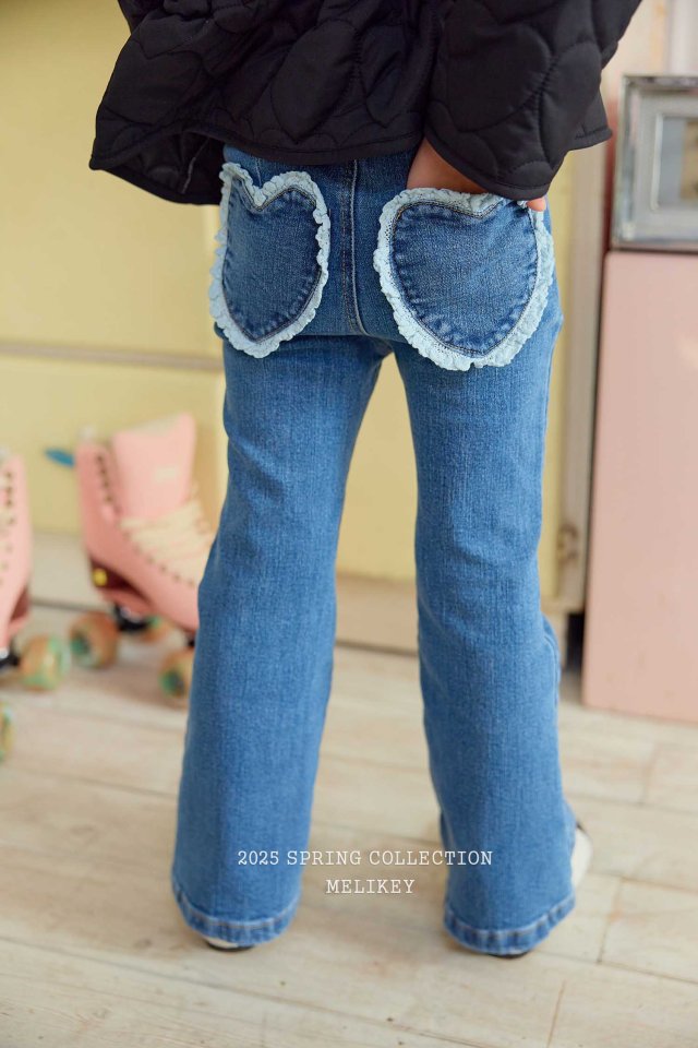 Melikey - Korean Children Fashion - #fashionkids - Heart Denim Bootcut Pants - 6