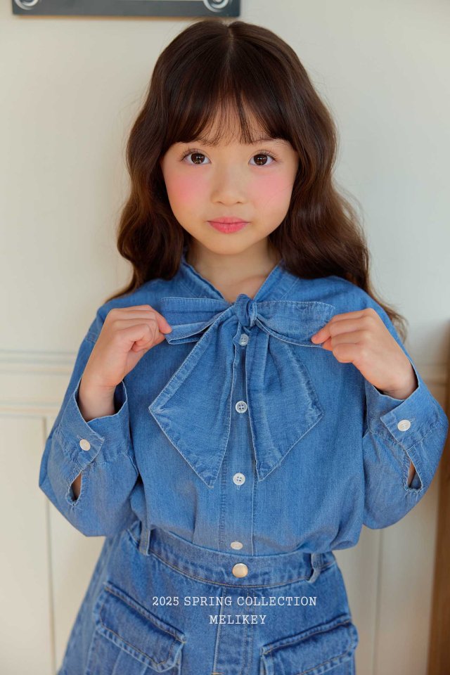 Melikey - Korean Children Fashion - #fashionkids - Ribbon Denim Shirt   