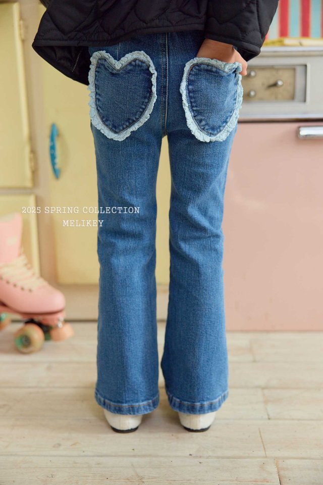 Melikey - Korean Children Fashion - #kidsshorts - Heart Denim Bootcut Pants - 7