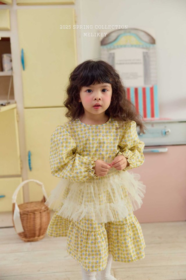 Melikey - Korean Children Fashion - #kidsshorts - Check Flower One-piece - 2