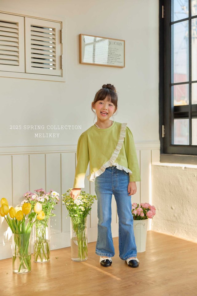 Melikey - Korean Children Fashion - #kidsstore - Heart Denim Bootcut Pants - 8