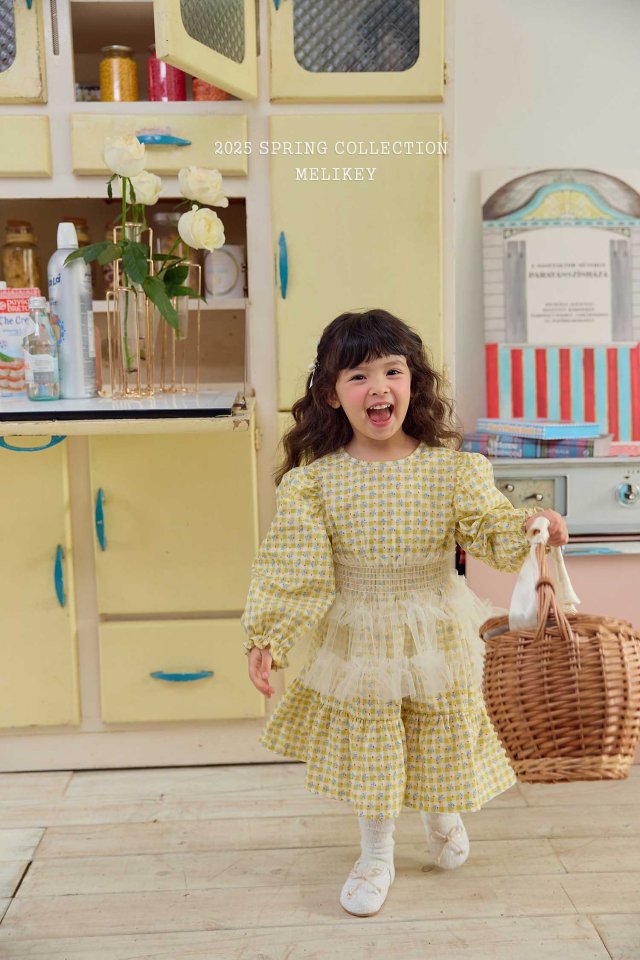 Melikey - Korean Children Fashion - #littlefashionista - Check Flower One-piece - 6
