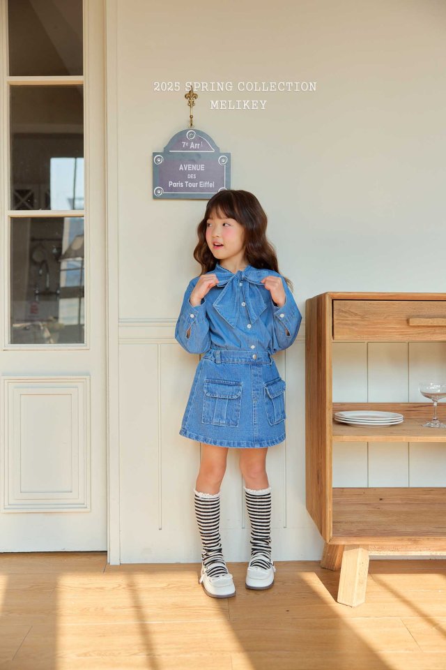 Melikey - Korean Children Fashion - #magicofchildhood - Ribbon Denim Shirt    - 7